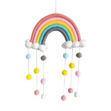 elvesmall  Hand-woven Rainbow Clouds Hanging Decoration Colorful Pom Pom Felt Ball Tassel Wall Window Girls Baby Hanging Room Decoration
