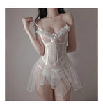 elvesmall  Plus Size Sexy Lingerie Perspective Pajamas Nightdress Seductive Black Lace Slim Dress Lolita Exotic Costume For Sex 18 Suit