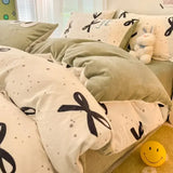 elvesmall  Winter Thickened Warm Flannel Queen Bedding Set Home Textile Cartoon Cute Duvet Cover Sheet Pillowcase 4pcs Luxury Bed Linen Set