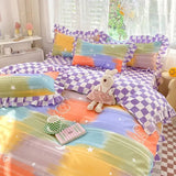 elvesmall Ins Pink Princess Lace Love Heart Duvet Cover Pillowcase and Bed Skirt Sheet for Girls Bedding Linen 4pcs Home Textiles