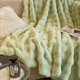 elvesmall  luxury faux fur Blanket double-sided fluffy bubble Fleece bed Plaid sofa blankets plush sofa cover bedspreads for double bed