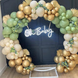 elvesmall Sage Green Balloon Arch Yellow White Gold Balloons Garland Kit Baby Shower Gender Reveal Decoration Jungle Theme Party Globos