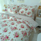 elvesmall Elegant Flowers Print Bedding Sets King Queen Size Pastoral Style Ruffle Lace Duvet Cover Bed Sheet Pillowcases Home Textile