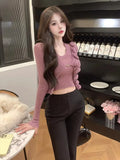 srczz  -   Sweet Hot Girl Pure Sexy Suit Women's Autumn and Winter Knitted Cardigan Short Slim-fit Halter Vest Two-piece Set Female Clothes