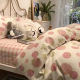 elvesmall Ins Pink Strawberry Bedding Set Cartoon Bear Duvet Cover Sheet Twin Full Size Boys Girls Bed Linen Soft Polyester Home Textiles