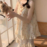 elvesmall Floral Sleepwear Women Pajama Sets Korean Piiama Summer Set 2 Pieces Night Wear Sleeping Spaghetti Strap Student Home Suit