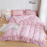 elvesmall  Elegant Bedding Sets Luxury Bed Linen Princess Cute Ruffle Duvet Cover Bed Sheet and Pillowcases Queen King Bed Comforter Sets