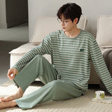 elvesmall  Fashion Design Pajamas Suit Men Spring Autumn Cotton Long Sleeve Male Sleepwear Set Winter Outdoor Nightcloth Breathable Warm