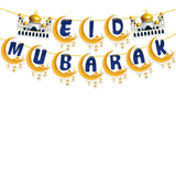 elvesmall Elegant Blue Eid Banner Happy Eid Mubarak Islamic Muslim Party Decor Ramadan Kareem Eid AL Adha Decor For Home