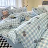 elvesmall Simple Love Heart Bedding Set Girls Floral Duvet Cover Flat Sheet Pillowcase No Filling Soft Polyester Queen Bed Linens