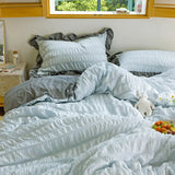 elvesmall Korean Lovely Princess Queen Bedding Set Kawaii Ruffles Comforter Bedding Sets Cute Girl Duvet Cover Set with Sheet Quilt Covers