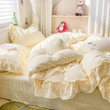 elvesmall Bed Linen Bedding Set 2024 Korean Princess Style Lace  Towel Embryos  Washing Cotton Four PIECE Set Duvet Cover With Pillowcase