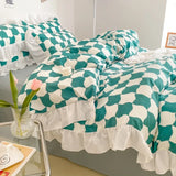 elvesmall Floral Duvet Cover Set 4pcs Soft Ruffle Vintage Flower Bedding Set Light Luxury Reversible Comforter Cover with Zipper Closure