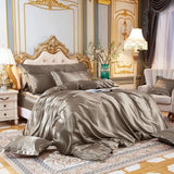 elvesmall Solid Color Bedding Set with Silk Duvet Cover Bed Sheet Pillowcase Luxury Satin Bedsheet King Queen Double Twin Size