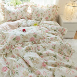 elvesmall  Idyllic Small Floral Fresh Ruffled Quilt Cover Four-Piece Set All Cotton Pure Cotton Bed Sheets Bed Skirt Bedding