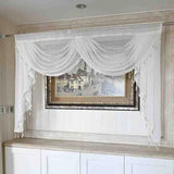 elvesmall White Linen Valance Curtain Head Luxury Beaded Lace Voile Valance Curtain Wavy Curtain Custom Window Panel Drape for Living Room