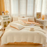 elvesmall Seersucker Bedding Set Duvet Cover Flat Sheets Pillowcase Bed Sheet Set Soft Comforter Cover Bed Linens Set Nordic Ins Style