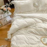 elvesmall Korean Style Embroidery&Patchwork Bedding Set Soft 40S Washed Cotton Pillowcases Bed Sheet Duvet Cover Set Queen King Size 4pcs
