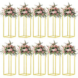 elvesmall  10 pcs Column Vases Gold Centerpieces for Table Metal Flower Stand Centerpieces for Tables Party Floral Stands for Flowers