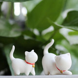 elvesmall Cute White Porcelain Lucky Cat Decorations Handcrafted Creative Tea Pets Desktop Ornaments Children's Birthday Gifts