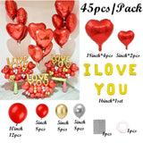 elvesmall 45pcs Valentine's Day I Love You Letter Red Heart Balloons Set,Love Balloons For Wedding Birthday Party Decoration, Valentine's