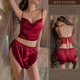 elvesmall  2 piece Sleeveless Sleepwear set Sexy charm Bifurcated Nightwear Ice Silk Breath Nightgown Lounge Camisole Home Suit Lingerie