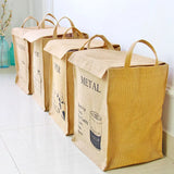 elvesmall Storage Crate with Lid Folding Jute Basket Portable Bag for Home Stationery Sundries Toys Organizer Laundry Gunnysack with Cover