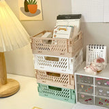 elvesmall Plastic Foldable Storage Crate Folding Box Basket Stackable Cute Makeup Jewellery Toys Boxes for Storage Box Organizer Portable