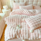 elvesmall Tuscan Faux Fur Warm Fluffy Bedding Set for Winter Skin Friendly Warmth Plush Duvet Cover Set Queen Thickend Blanket Cover Sets