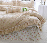 elvesmall High End American Floral Bedding Set Luxury Egyptian Cotton Elegant Ruffle Lace Duvet Cover Bed Skirt Bedspread Pillowcases