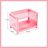 elvesmall Kawaii Double Layers Desktop Storage Shelves Stationery Organizers Rack Large-capacity File Storage Tray Office Desk Accessories