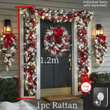 elvesmall Christmas Wreath Rattan Set Christmas Decoration 2025 Red Bow Wreath For Front Door Xmas Decor Flower Garland Outdoor Home Decor