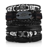 elvesmall Fashion Bracelet Viking  Bracelet For Men Hand Bracelets Woven Skull Hand Jewelry Adjustable Leather Set Bracelet For Leather