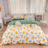 elvesmall 100% High Quality Cotton Bedding Set 1 Duvet Cover 2 Pillowcases Cartoon Sky Blue Flower Pattern Design 16 Sizes,Customizable