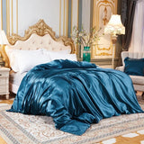 elvesmall Solid Color Bedding Set with Silk Duvet Cover Bed Sheet Pillowcase Luxury Satin Bedsheet King Queen Double Twin Size