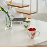 elvesmall Korean Style Ins Niche Hand-painted Tulip Bleed Orchid Hand-kneaded Ceramic Cup Office Cute Mug Household Simple Dessert Cup