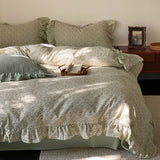 elvesmall  Small Fresh Home Double Layer Yarn Small Fragmented Flower Cotton Bed Sheet and Duvet Cover