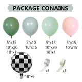 elvesmall 135Pcs Race Car Balloon Garland Arch Kit Dusty Blue Green Latex Balloon Checkered Foil Balloons for Two Fast Party Decorations