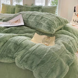 elvesmall  Faux Rabbit Fur Autumn Winter Warm Bedding Set Plush Skin Friendly Breathable Warmth Duvet Cover Set Queen Cozy Quilt Cover Sets
