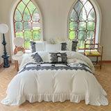 elvesmall  French Retro Bedding Sets Luxury Princess Lace Cotton Ruffle Duvet Cover Set Bed Sheet King Size Bedding Set Bed Comforter Set
