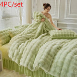 elvesmall  Gradient Plush Bedding Thickened Milk Plush Bed Sheets Duvet Covers Coral Plush Bed Skirts