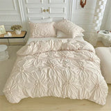 elvesmall Three-dimensional Pinch Pleated Crafts Double Duvet Cover Set 220x240 Solid Twist Flowers King Size Bedding Set Quilt Cover Set