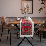 elvesmall  Vintage Tassel Table Runner Home Decoration for TV Cabinet Dresser National Style Jacquard Red Ethnic Style Table Path Mexico