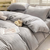 elvesmall Seersucker Bedding Sets Duvet Cover Flat Sheets Pillowcase Queen Bed Sheet Set Soft Comforter Cover Bed Linens Set Nordic Style