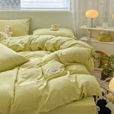 elvesmall Iins Seersucker Washed Cotton Four-Piece Bedding Set Cotton Solid Color Quilt Cover Set Bedding Three-Piece Set Bed Sheet