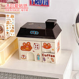 elvesmall Transparent Desktop Storage Box Creative Small House Pen Holder Student Kawaii Stationery Cosmetic Organizer Rack Drawer Cute
