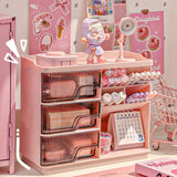 elvesmall Cute Stationery Storage Box Organizer Multi-funct Desktop Drawer Oblique Pen Holder Office Organization Dust-proof Storage Rack