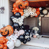 elvesmall 156Pcs Halloween Balloons Garland Kit Pumpkin Foil Ballon Double Stuffed Balloons Arch Kit 3D Scary Bat Decor Globos Decorations