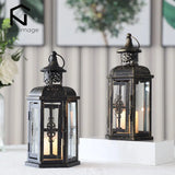 elvesmall Vintage Nordic Candle Holder Lanterns Candles Aesthetic Hanging Lantern Iron Lantern Black Home Decor Wedding Room Decoration