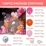 elvesmall 126pcs Hot Pink Orange Metallic Silver Balloon Garland Arch Kit for Summer Wedding Birthday Party Decorations Baby Shower Supply
